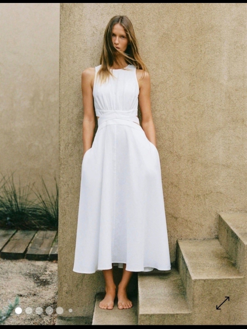 Reiss Hazel Linen Cutout Midi Dress Ivory 6 $310 - Picture 2 of 7